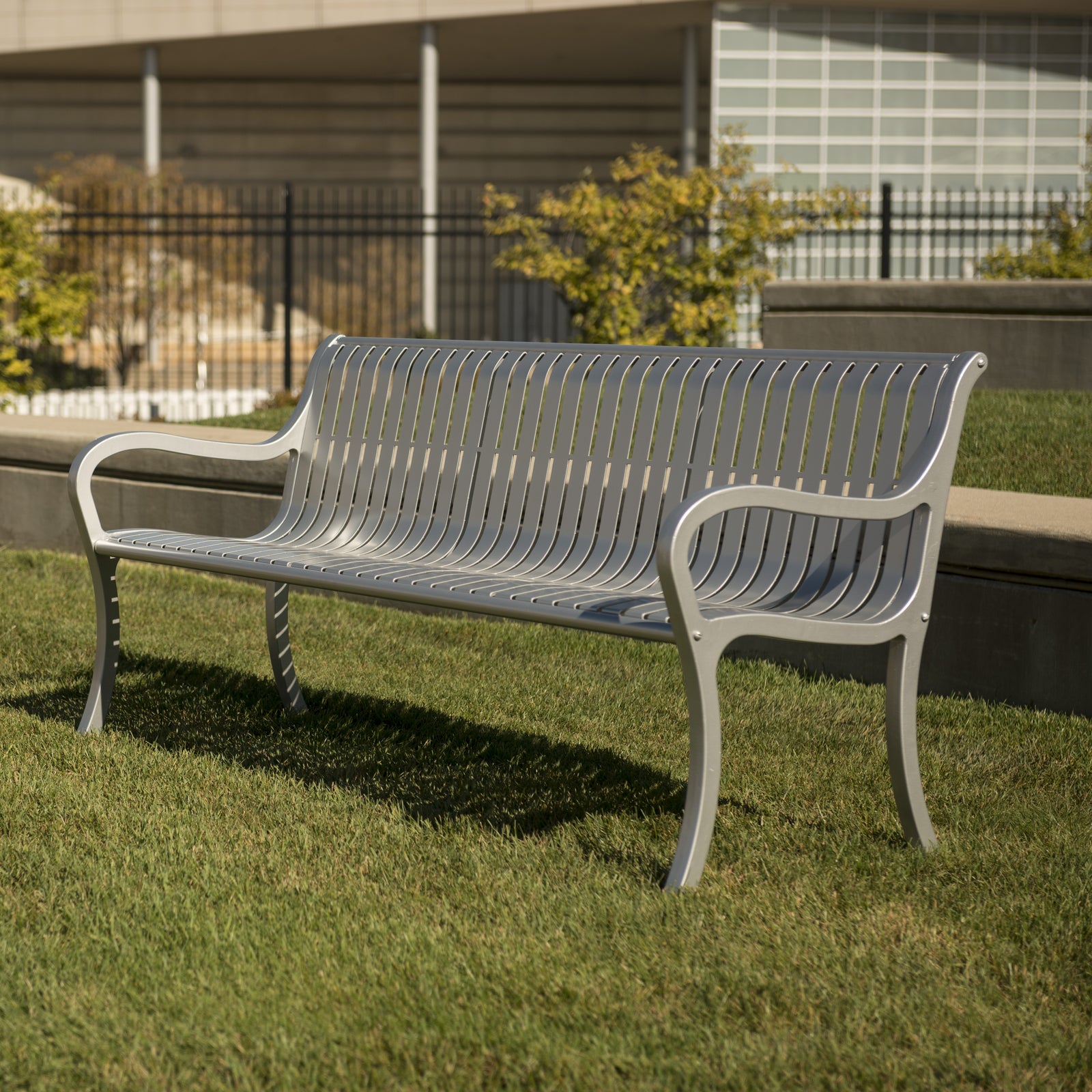 Silver Covington bench in public area
