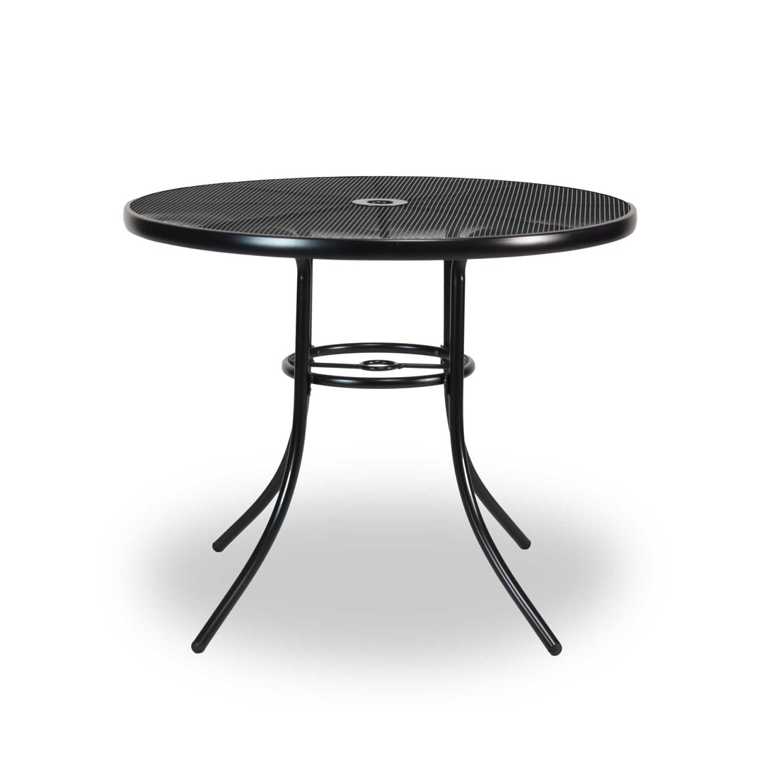 48'' round patio table with umbrella hole Highland Round Patio Table (Color: Black, Size: 36")